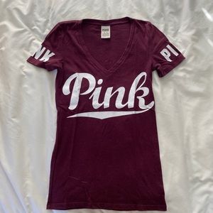 PINK Burgundy Size XS V-Neck T-Shirt